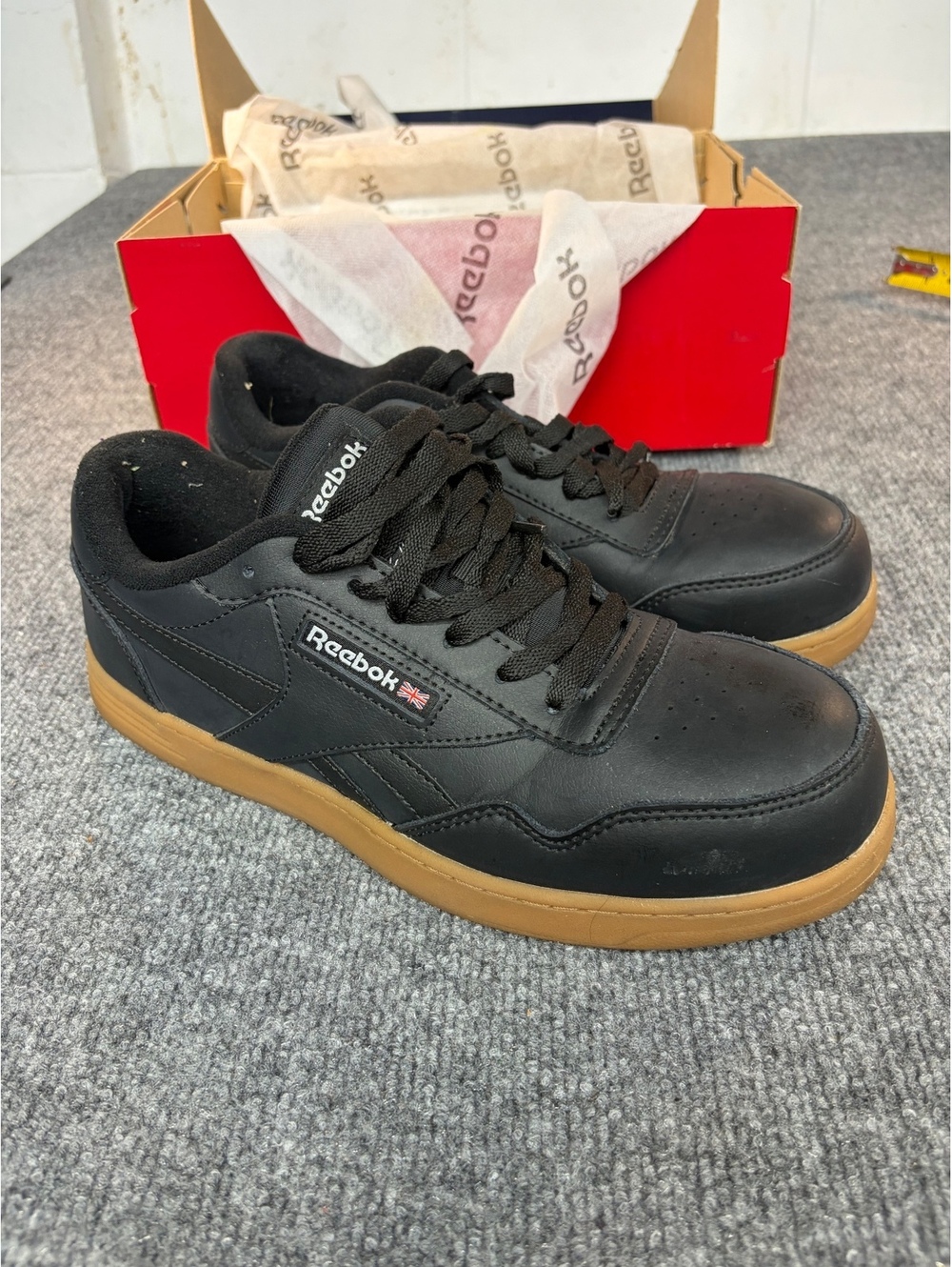 Reebok Club MEMT Mens Size 8.5 Black Gum Leather Composite Toe Safety Work Shoes